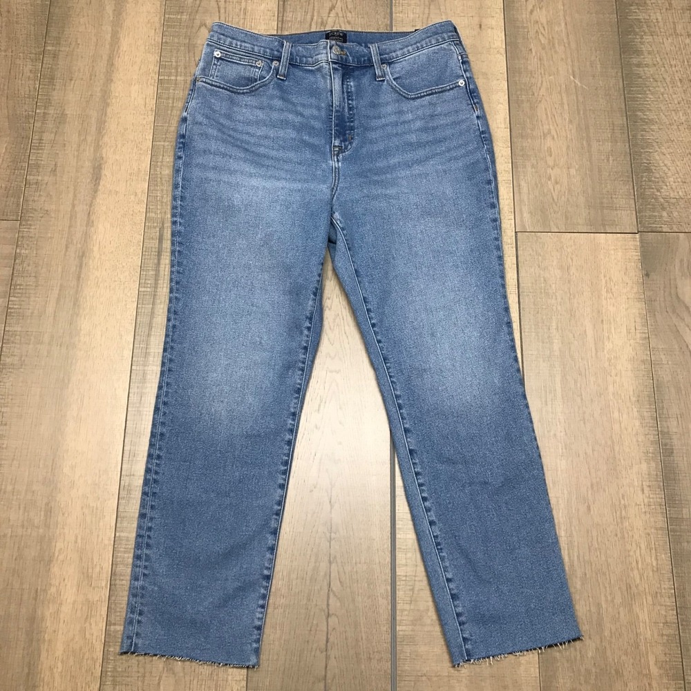 J.CREW Jeans Womens Size 31 Blue Essential Straight All Day Stretch Raw‎ Hem NEW